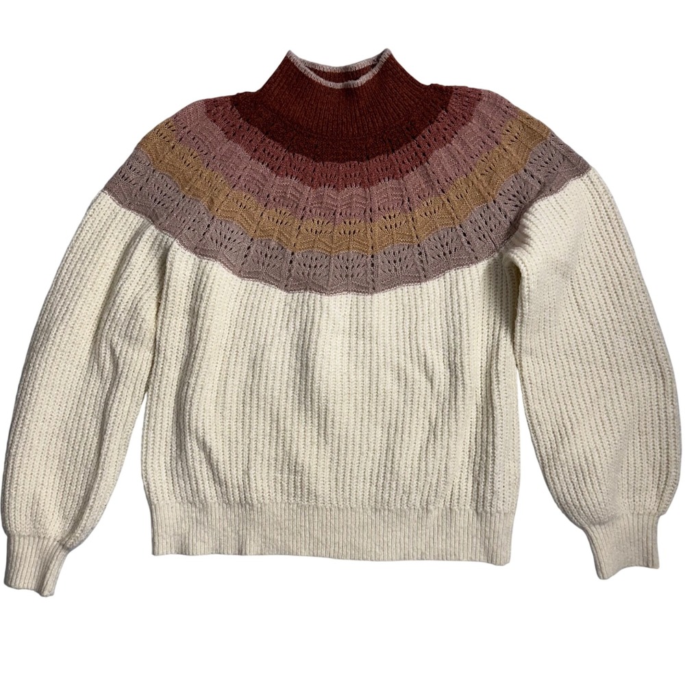 Maurice's Women's Mock Neck Sweater Beige Brown Knit Pullover, Size L